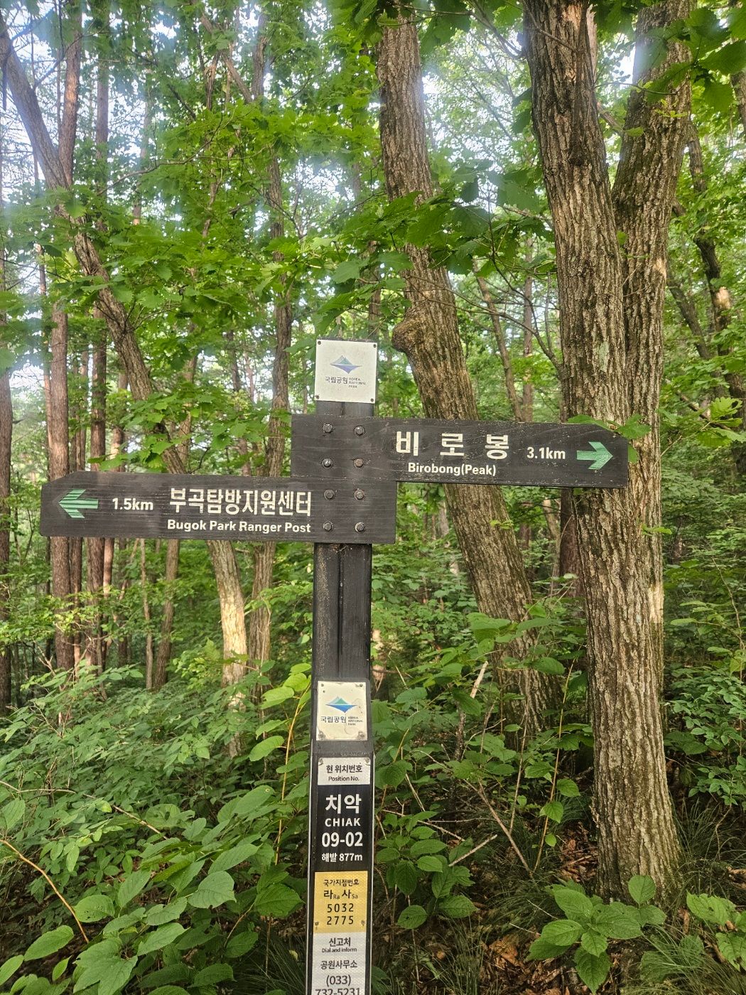 부곡코스 1.5km 진행 지점 이정표