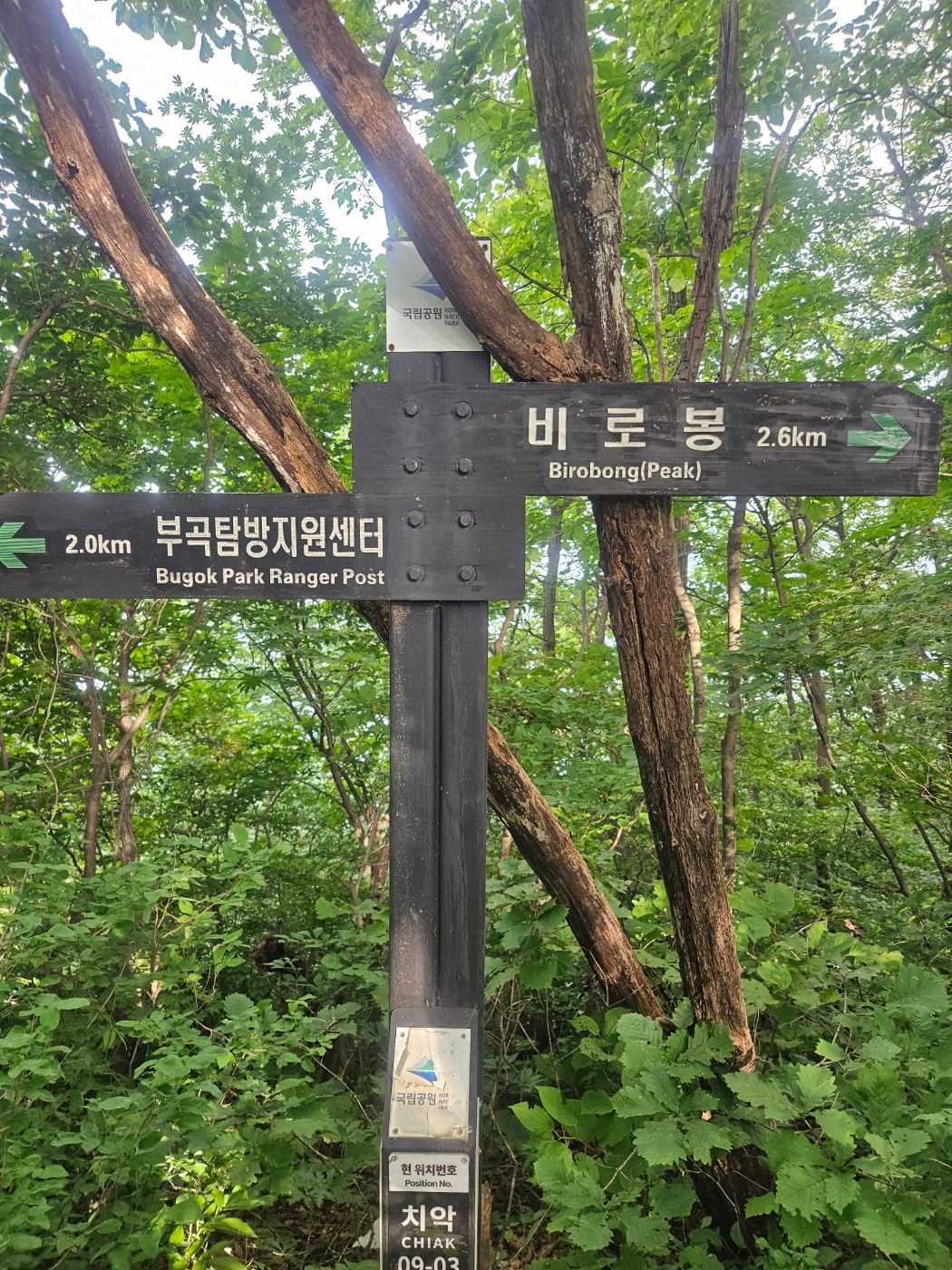 비로봉 2.6km 남은 지점 이정표