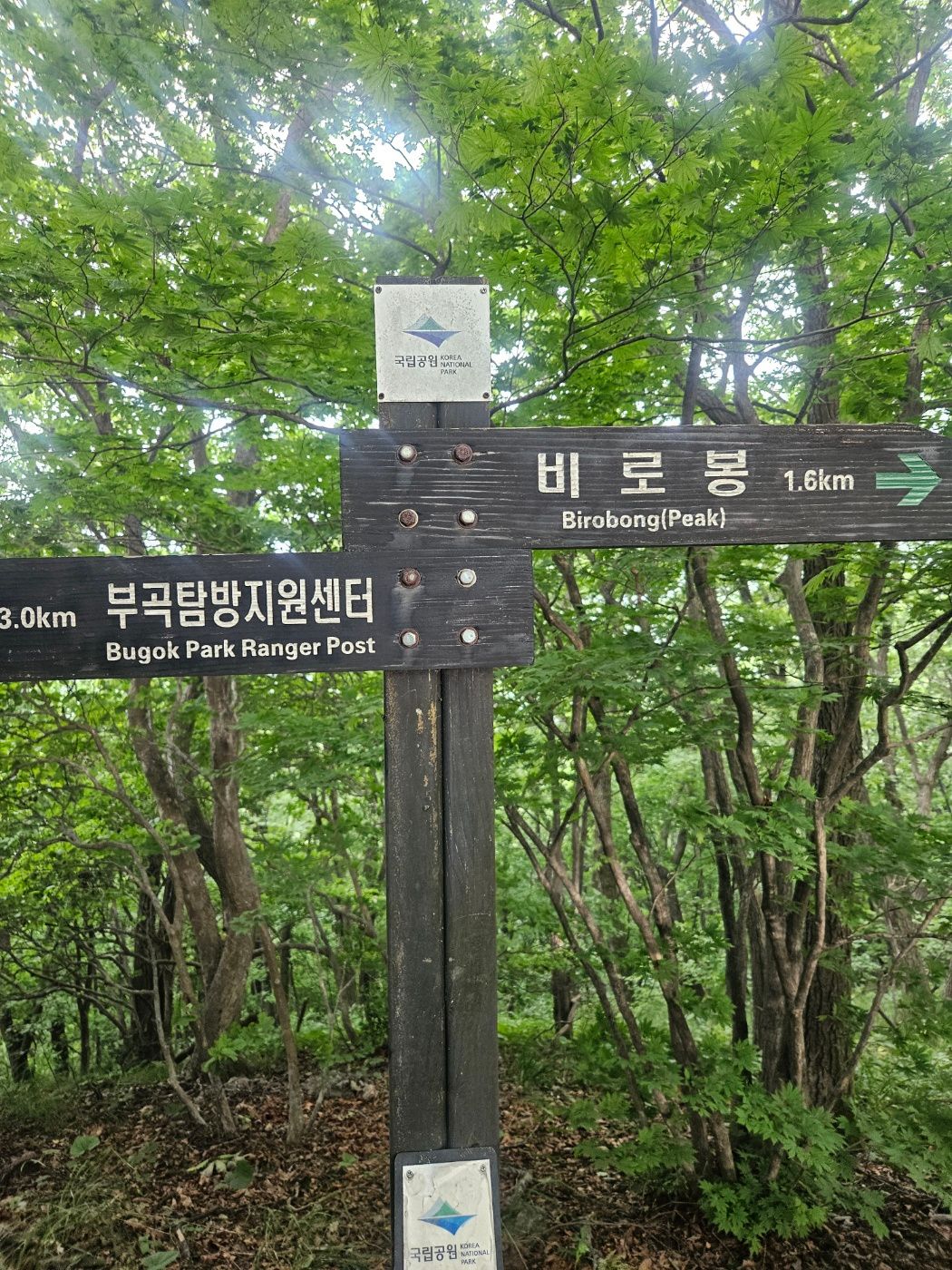 비로봉 1km대 진입을 알리는 이정표