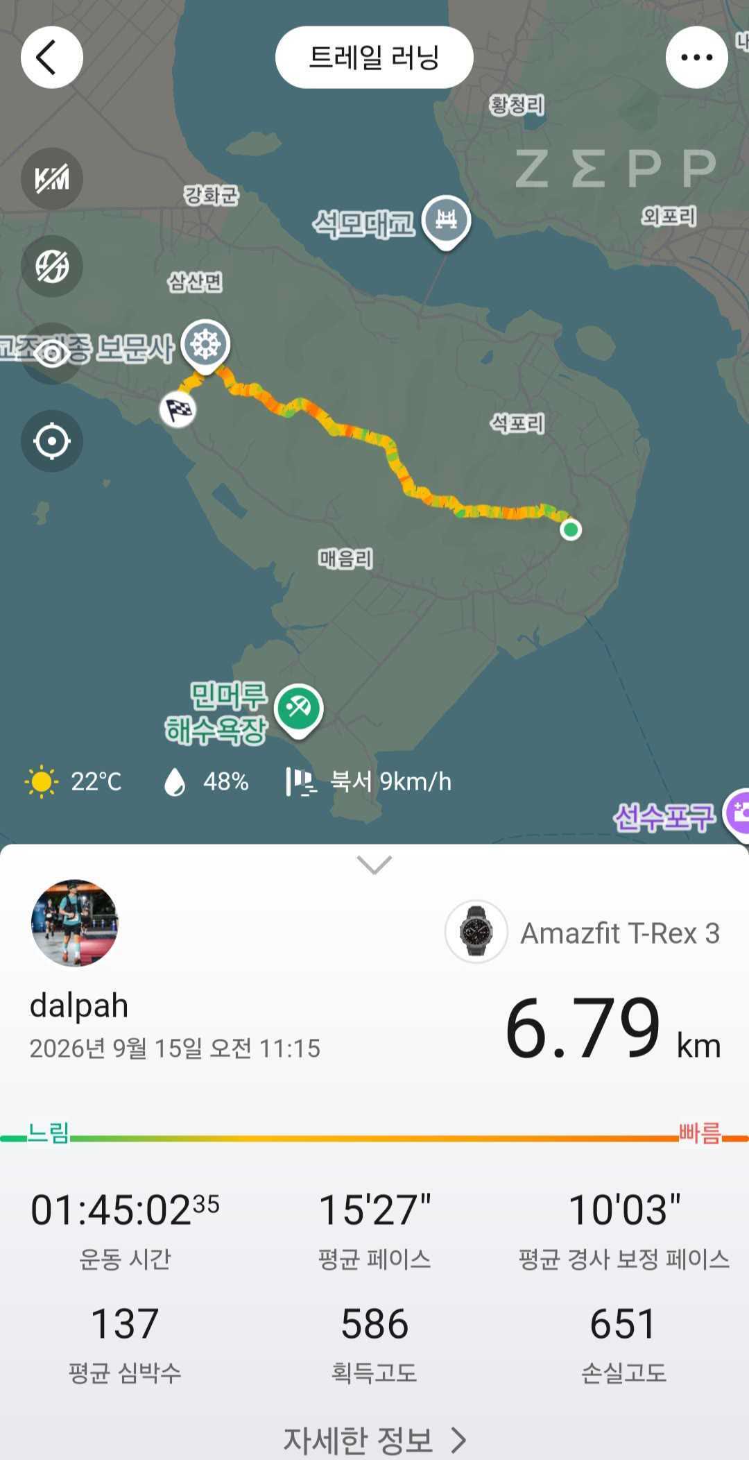 전득이고개에서 보문사까지 해명산 산행 기록